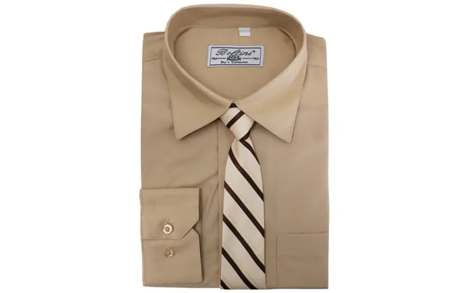 Boltini Italy Boys Kids Toddlers Long Sleeve Dress Shirt Set With Matching Tie Tan 18