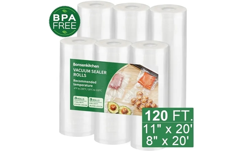 Bonsenkitchen Vacuum Sealer Bags For Food 6 Rolls 11 X 20 X 3 & 8 X 20 X 3 Vacuum Seal Bag For Food
