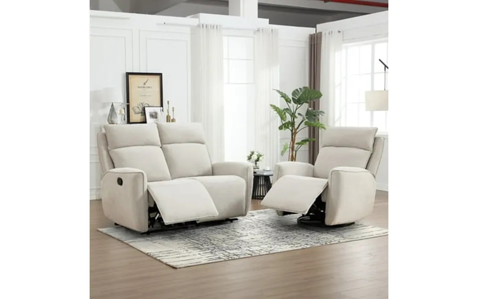 Bonzy Home Fabric Manual Recliner Sofa Set Single Recliner & Loveseat With Center Console Hidden Storage & Cup Holders