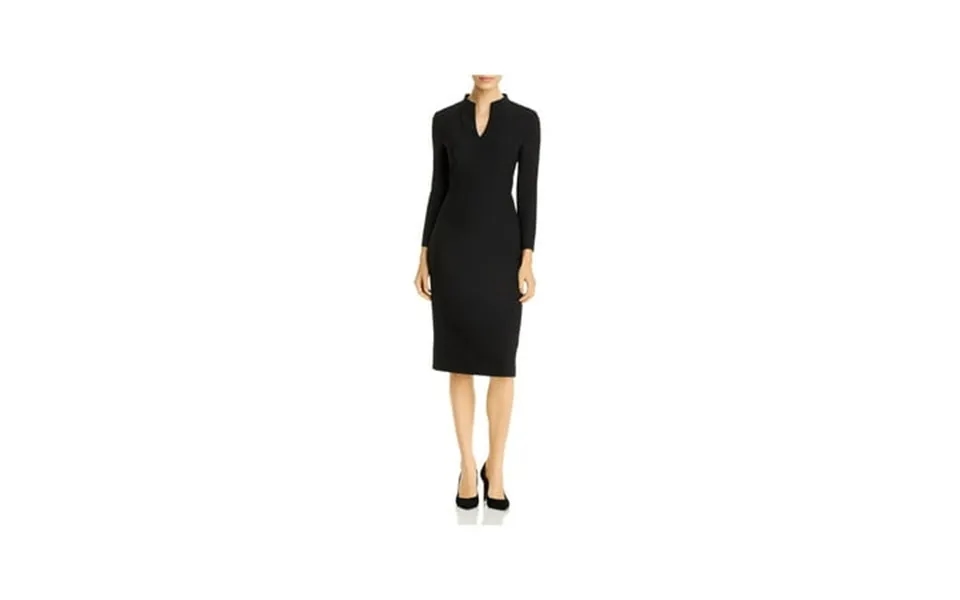 Boss Womens Black Zippered Fitted Crepe Long Sleeve Split Below The Knee Formal Sheath Dress 16