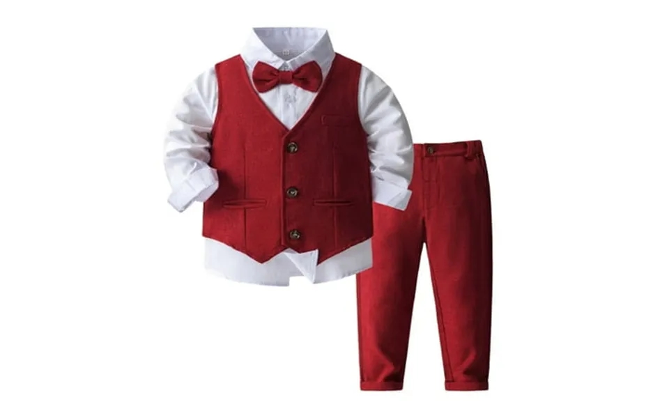 Boy S Summer Outfits Formal Shirt Vest Bow Tie Solid Color Slimming Long Sleeve Party With Long Pants Child 4 Pieces Sho