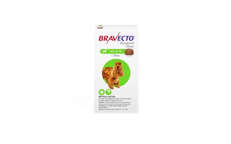 Bravecto Flea And Tick Chews For Dogs 22-44 Lbs Green Box