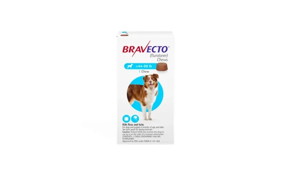 Bravecto Flea And Tick Chews For Dogs 44-88 Lbs Blue Box