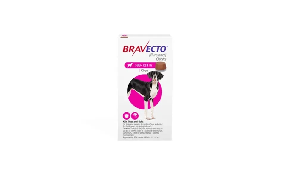 Bravecto Flea And Tick Chews For Dogs 88-123 Lbs Pink Box
