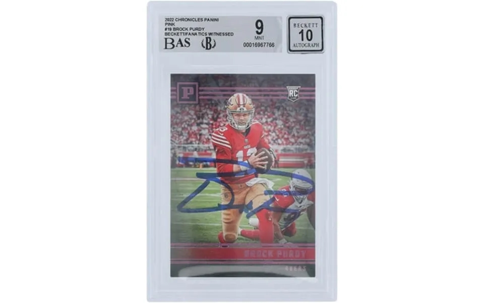 Brock Purdy San Francisco 49ers Autographed 2022 Panini Chronicles Pink Pa-19 Beckett Fanatics Witnessed Authenticated 9