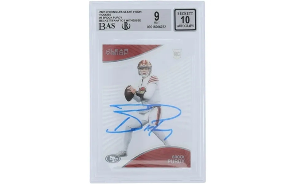Brock Purdy San Francisco 49ers Autographed 2022 Panini Clear Vision Cvr-8 Beckett Fanatics Witnessed Authenticated 9 10
