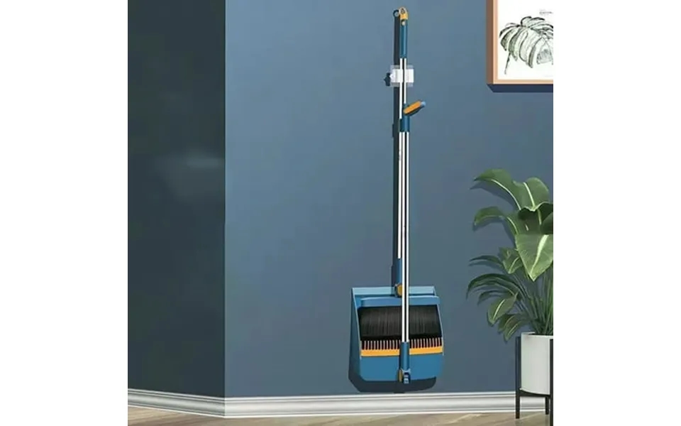 Broom And Dustpan Set For Home Steel Dust Pan With 43 Long Handle Broom Combo For Kitchen Room Office Blue