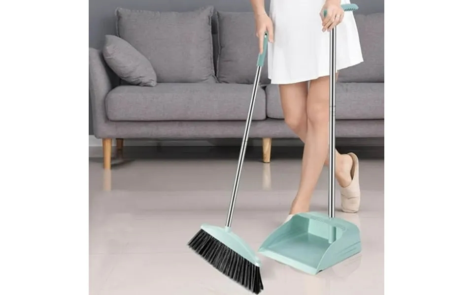 Broom And Dustpan Set With 32 Inches Long Handle With Stand Up Dustpan Combo Set Large Size And Stiff Broom Dust Pan For