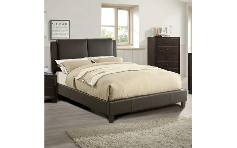 Brown Faux Leather Queen Size Bed Upholstered Headboard Trasitional Style Bedroom Platform 1pc Bed Furniture Slats