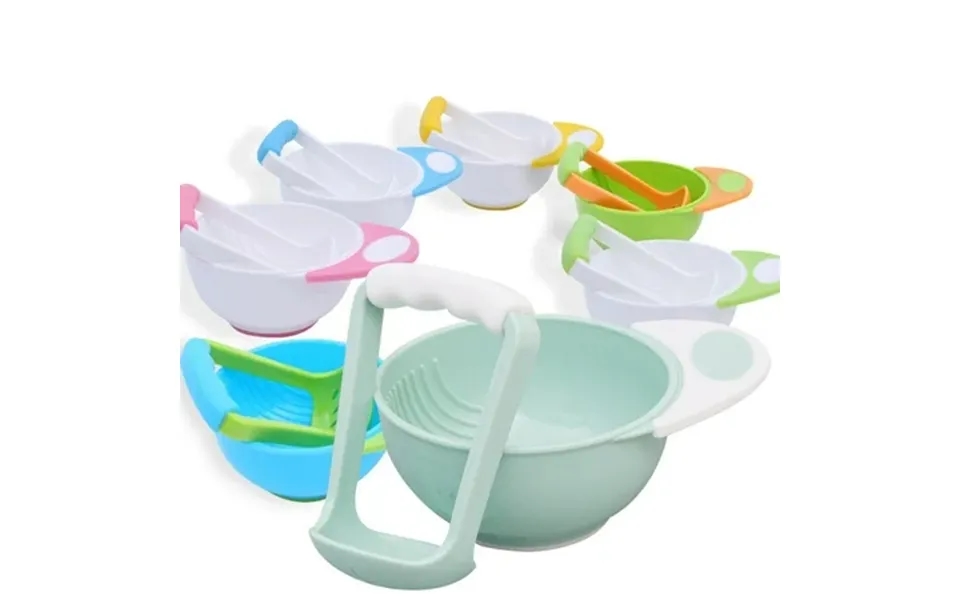 Bueautybox 2pcs Set Manual Baby Food Fruit Masher Bowl Grinder Grinding Rod Feeding Tools