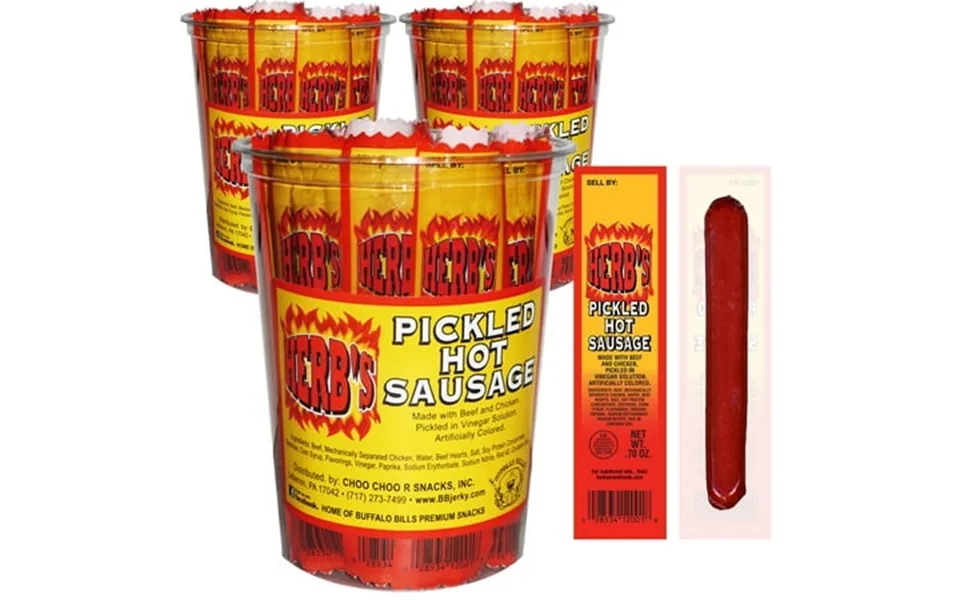 Buffalo Bills 24-ct Herb S Pickled Hot Sausages No Pork - Three 24-ct Tubs