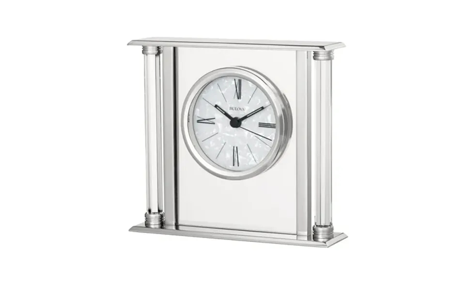 Bulova Pearl Quartz Silver Tone Metallic Glass Mantel Clock B2454