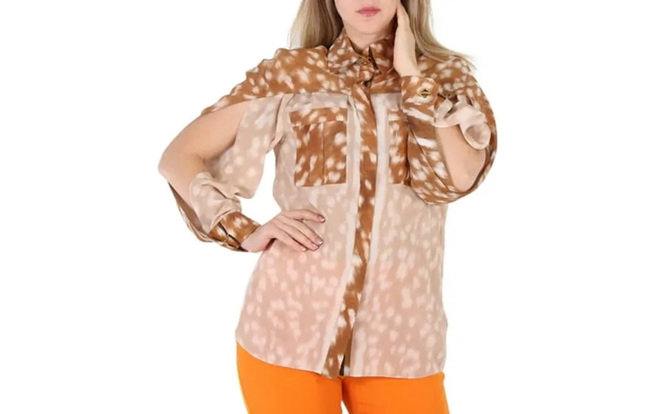 Burberry Ladies Deer Print Silk Shirt With Cape Sleeve Brand Size 2 Us Size 0