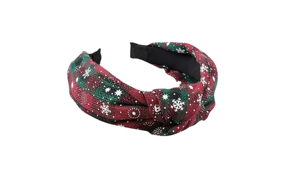 Burgundy Green Plaid Christmas Snowflake Knotted Headband