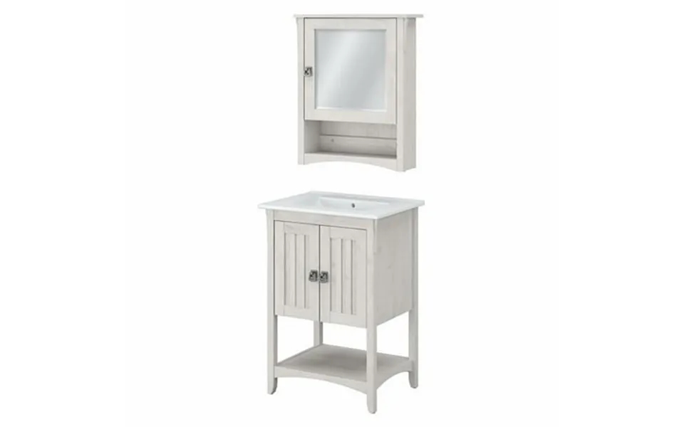 Bush Furniture 24w Bathroom Vanity Sink And Medicine Cabinet With Mirror Linen White Oak