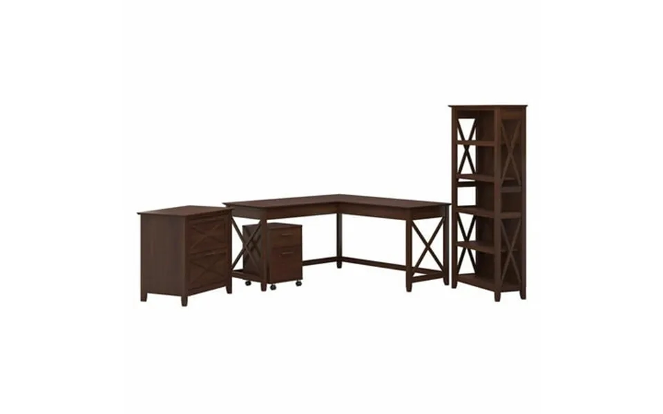 Bush Furniture Key West 60w L Shaped Desk With File Cabinets & Bookcase
