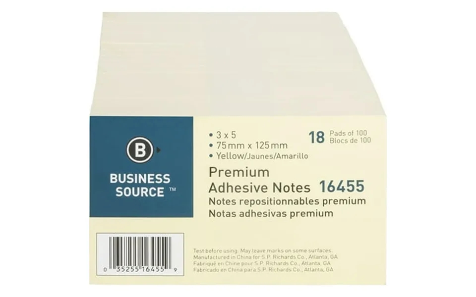 Business Source Bsn16455 Repositionable Notes 18 Pack Yellow 3 X 5