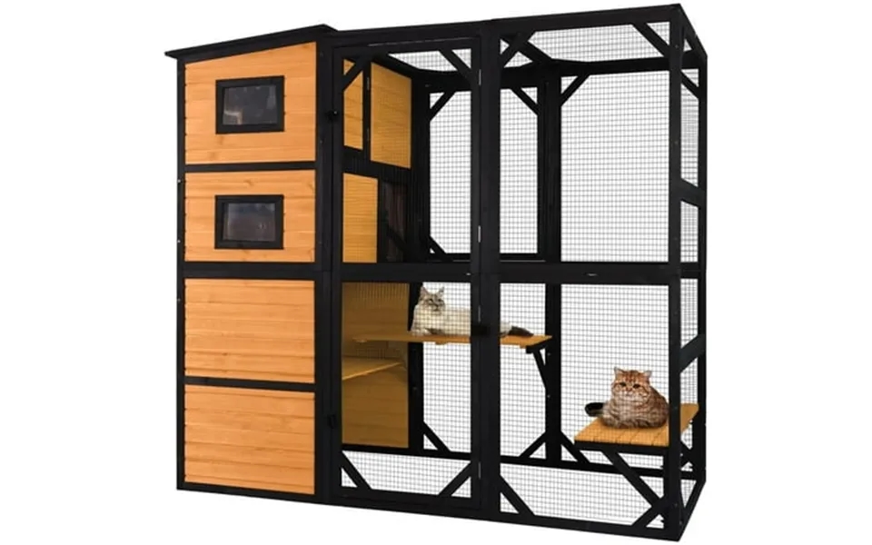 Butinglale Catio Outdoor Cat Enclosure Large Cat Enclosure 4 Tiers Outdoor Cat House Connectable With Window Brown 77 L