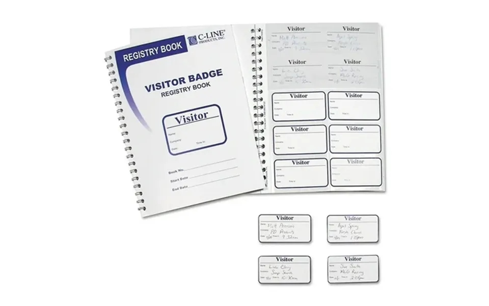 C-line Visitor Badges With Registry Log 3.63 X 1.88 White 150 Badges Box