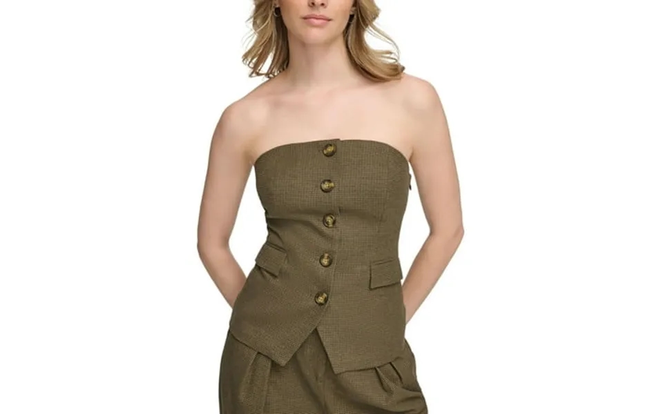 Calvin Klein Womens Houndstooth Button Front Strapless Top