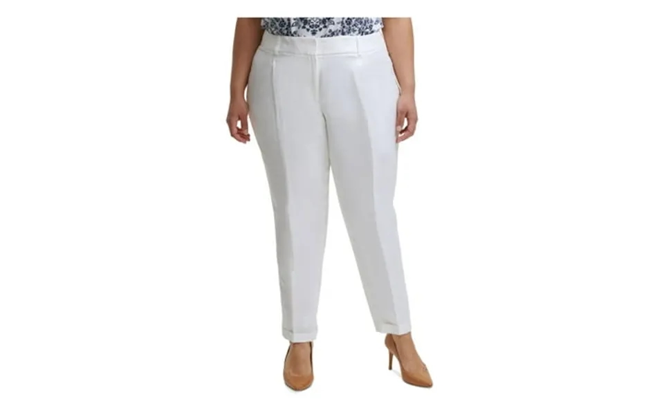 Calvin Klein Womens White Zippered Pocketed Mid Rise Slim Leg Front-crease Wear To Work Cuffed Pants Plus 22w