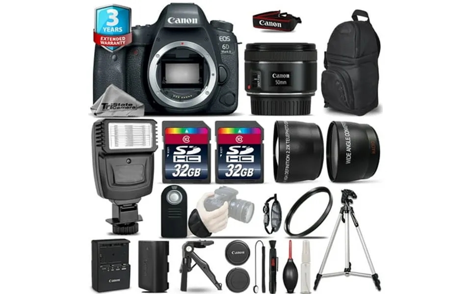 Canon Eos 6d Mark Ii Camera 50mm 1.8 - 3 Lens Kit Flash 64gb 3yr Warranty