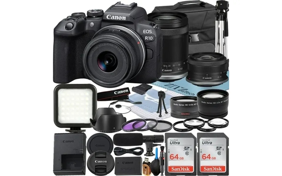 Canon Eos R10 Mirrorless Camera With Rf-s 18-45mm 18-150mm Lens 2 Pack Sandisk 64gb Memory Card Case Zeetech Accessory