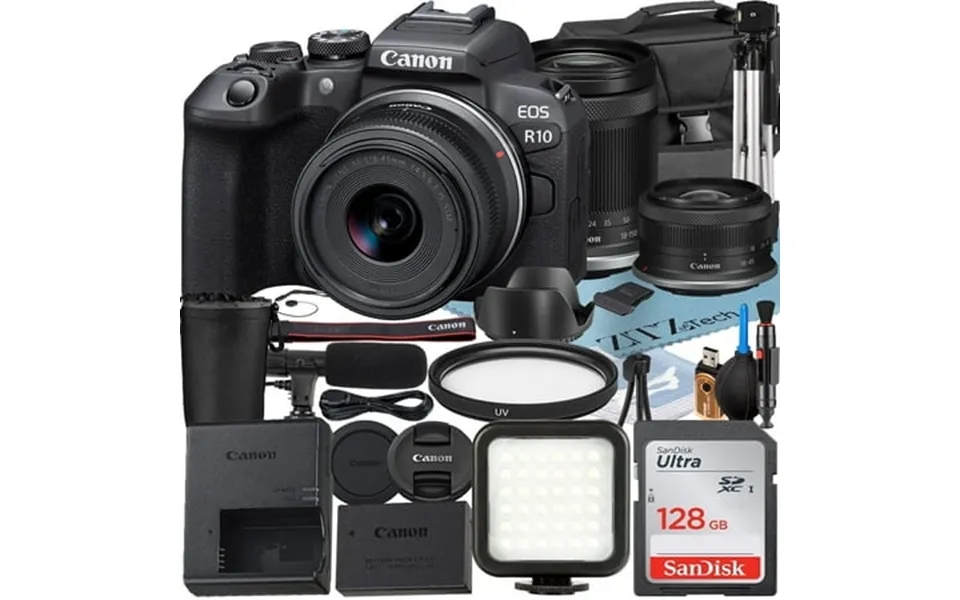Canon Eos R10 Mirrorless Camera With Rf-s 18-45mm 18-150mm Lens Sandisk 128gb Memory Card Case Led Flash Zeetech Accesso