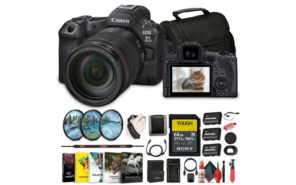 Canon Eos R5 Mark Ii Mirrorless Camera With 24-105mm F 4 Lens 6536c012 64gb Sf-m Tough Series Memory Card Bag Photo Edit