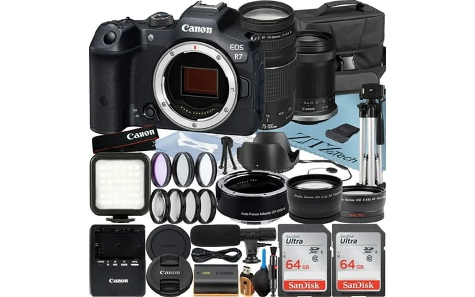 Canon Eos R7 Mirrorless Camera With Rf-s 18-150mm Ef 75-300mm Lens Mount Adapter 2 Pack Sandisk 64gb Memory Card Case Ze