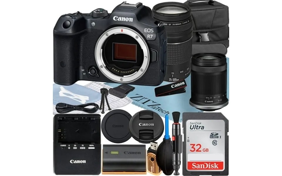 Canon Eos R7 Mirrorless Camera With Rf-s 18-150mm Ef 75-300mm Lens Sandisk 32gb Memory Card Case Zeetech Accessory Bundl