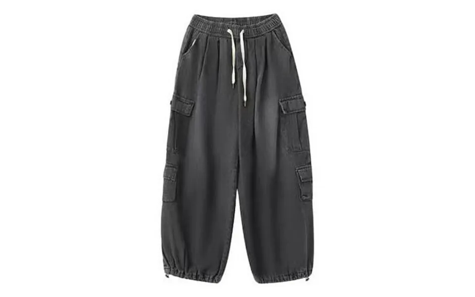 Cargo Pants Women Baggy Loose Jeans Trendy Denim Washed Drawstring Waist Wide Leg With Pockets Streetwear Casual Trouser