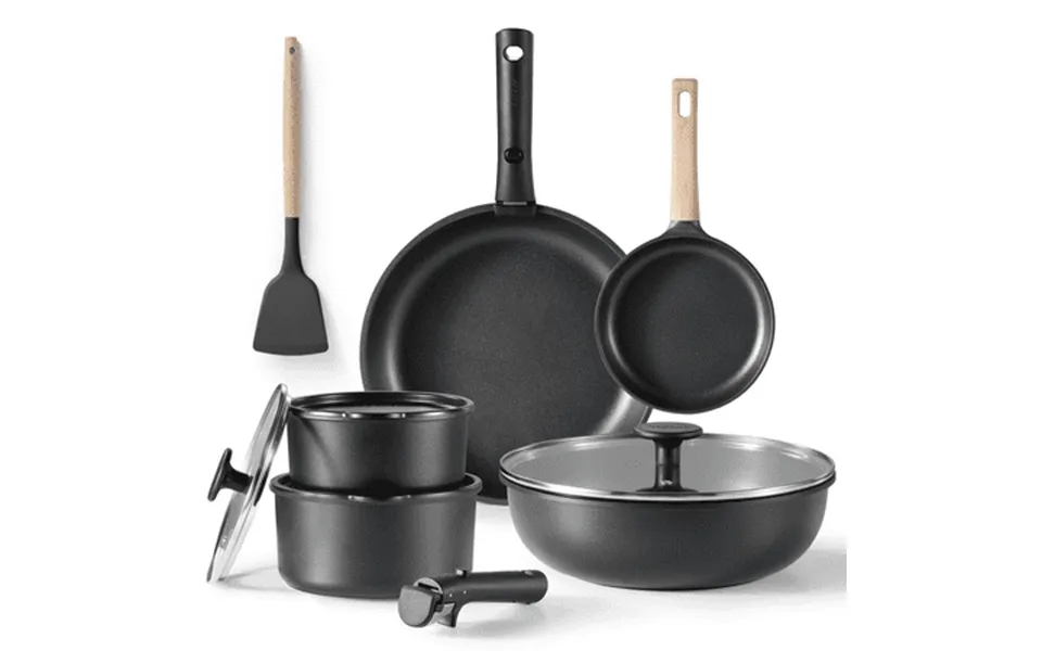 Carote 12 Pcs Nonstick Cookware Sets Pots And Pans Set With Detachable Handle Black