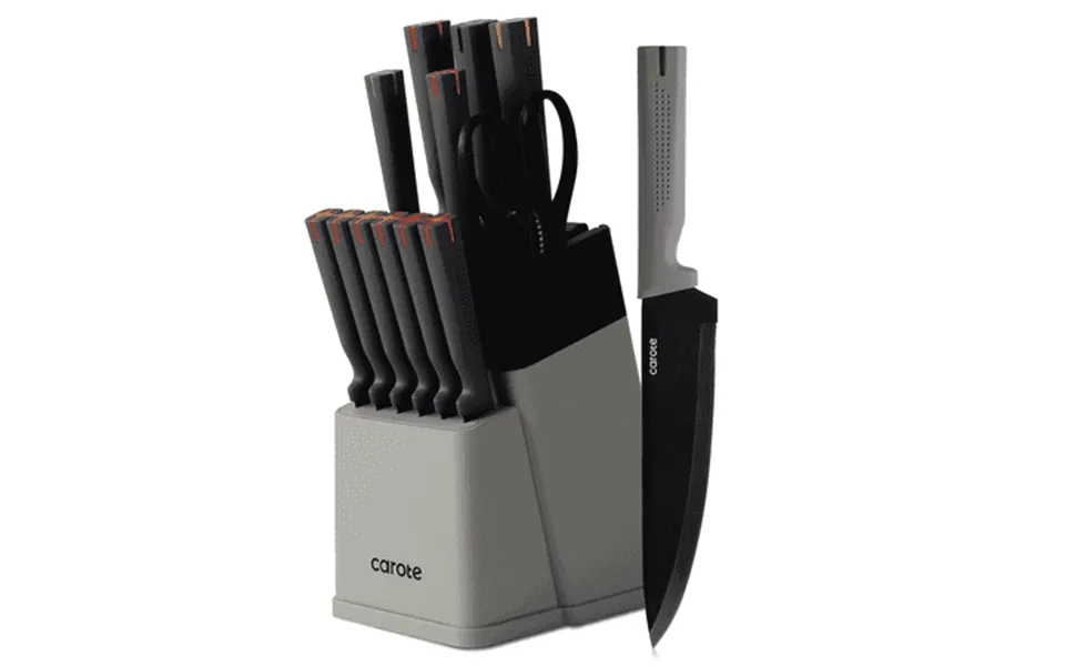 Carote 14pcs Kitchen Knife Set With Block Stainless Steel Knives With Anti-slip Handle Gray