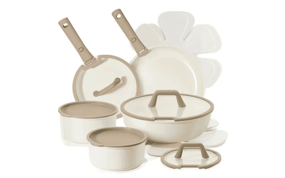Carote 16pcs Ceramic Nonstick Cookware Sets Pfas Free Pots And Pans Set W Detachable Handle Dishwasher Safe Taupe