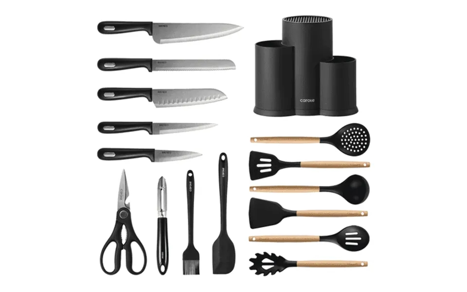 Carote 16pcs Kitchen Knife Set With Cooking Utensil Set And Gadgets Stainless Steel Blade Black