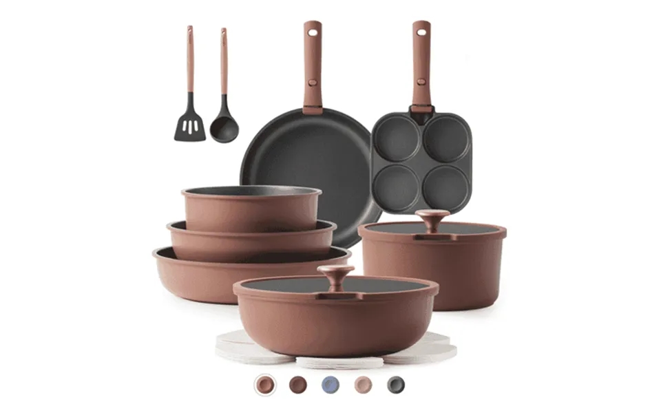 Carote 20 Pcs Nonstick Cookware Sets Pots And Pans Set With Detachable Handle Burgandy