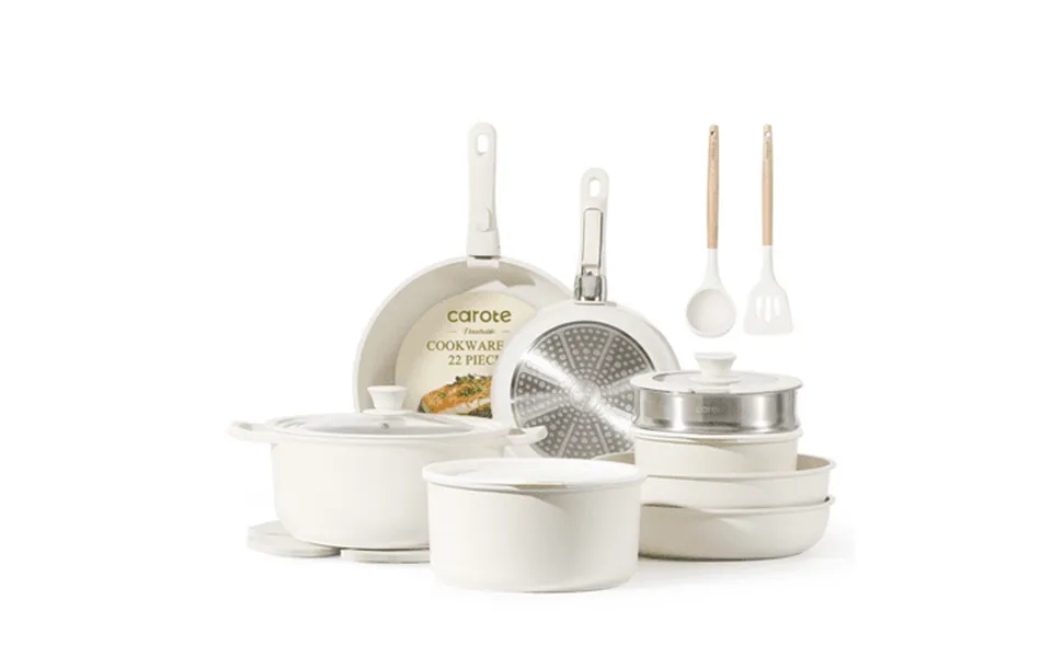 Carote 22pcs Nonstick Pots And Pans With Detachable Handle Kitchen Cookware Sets Non Stick White