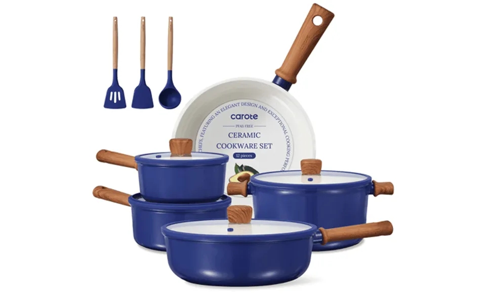 Carote Ceramic Cookware Sets 12 Pcs Non Toxic Pots And Pans Induction Cookware Navy Blue