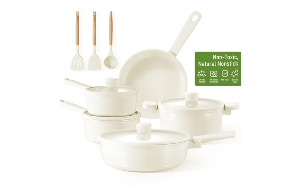 Carote Ceramic Cookware Sets 12 Pcs Pots And Pans Set Non Toxic Induction Cookware Cream White
