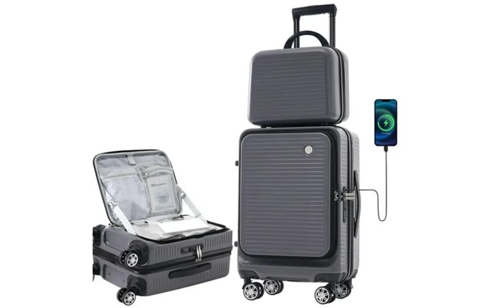 Carry On Hardshell Luggage Sets 2 Piece With Usb Port Tsa Lock 20 Inch Front Open Suitcase With Spinner Wheels And Front