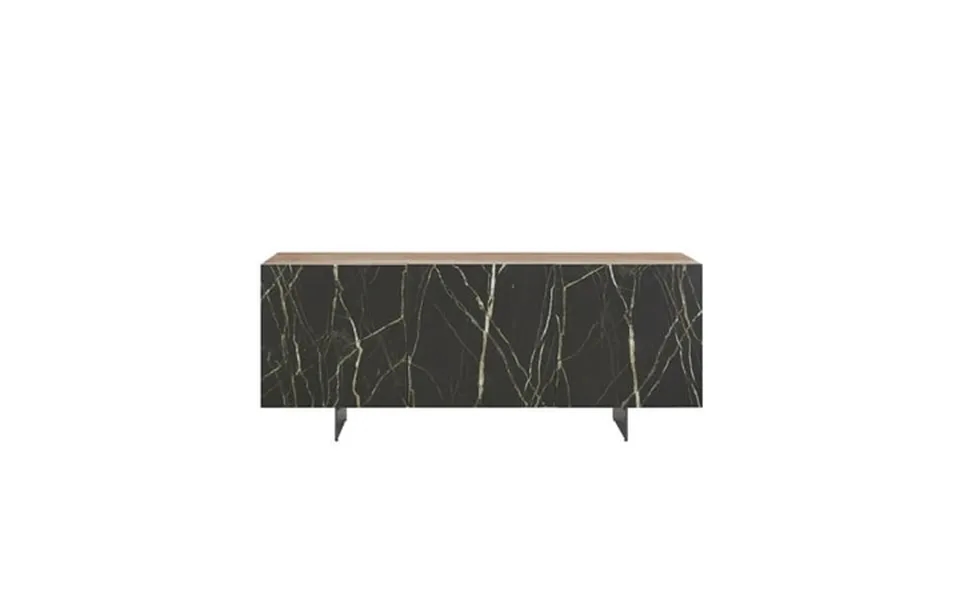 Casabianca Home Totem Buffet In Walnut - Black Marbled Porcelain With Storage