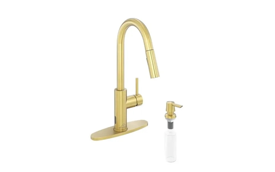 Casainc Single Handle Kitchen Faucet With Pull Down Sprayer Touchless Sensor Soap Dispenser Deck Mounted Brushed Gold