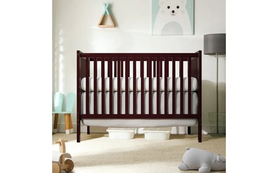 Casemiol 5-in-1 Convertible Crib New Zealand Pinewood Baby Bed Baby Crib With 3 Height Adjustment Non-toxic Finish Easy