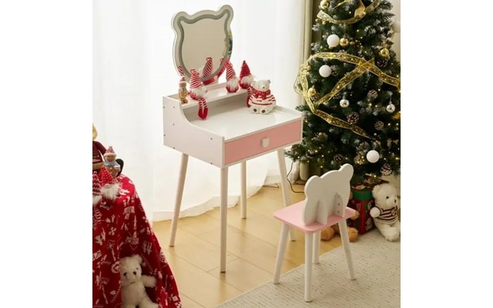 Casemiol Kids Vanity Table And Chair Set Vanity Desk With Mirror And Lights Girls Vanity With Stool And Drawer For Toddl