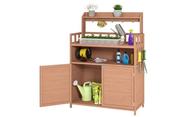 Casemiol Potting Bench For Outside Outdoor Garden Work Bench With Storage Cabinet & Top Shelf Fir Wood Potting Table Wit product image