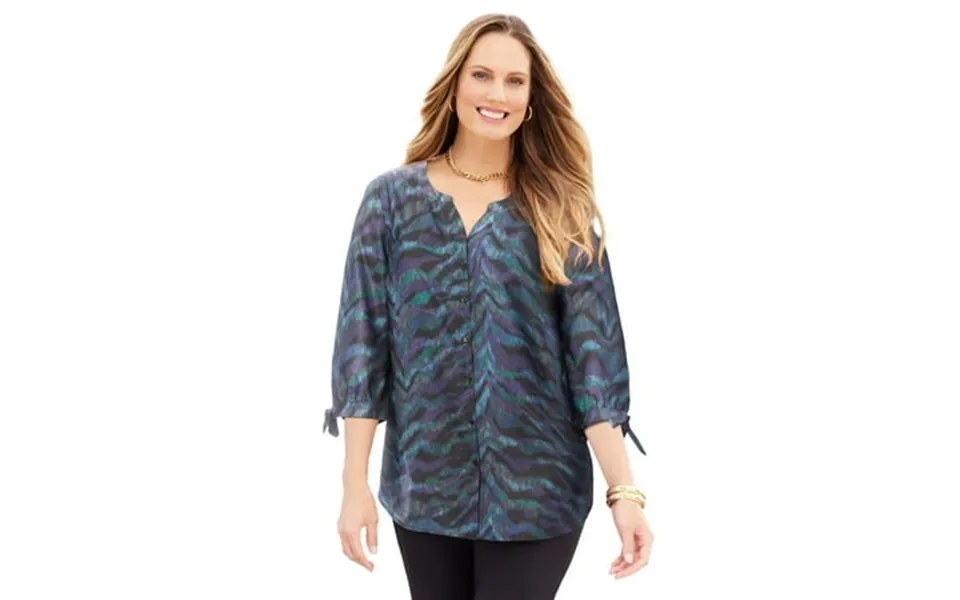 Catherines Women S Plus Size Petite Georgette Buttonfront Tie Sleeve Cafe Blouse