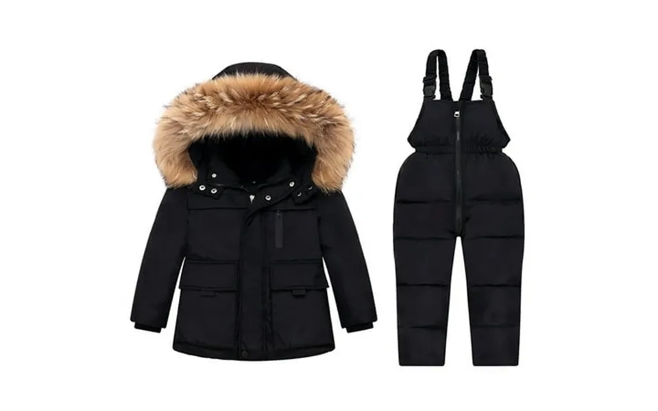 Cethrio Toddler Boys Girls Winter Outfit Sets Full Zip Ski Warm Puffer Jacket And Jumpsuit Set Black Size 5-6 T