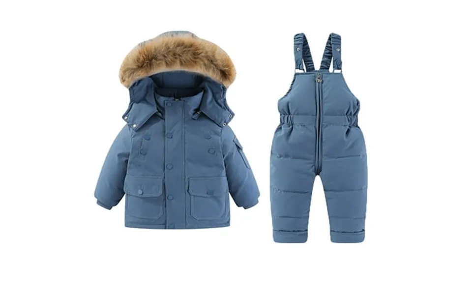Cethrio Toddler Boys Girls Winter Outfit Sets Outdoor Warm Full Zip Puffer Jacket And Jumpsuit Set Blue Size 2-3 T