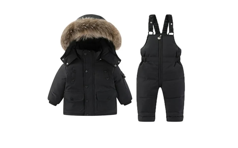 Cethrio Toddler Boys Girls Winter Outfit Sets Warm Full Zip Outdoor Puffer Jacket And Jumpsuit Set Black Size 3-4 T